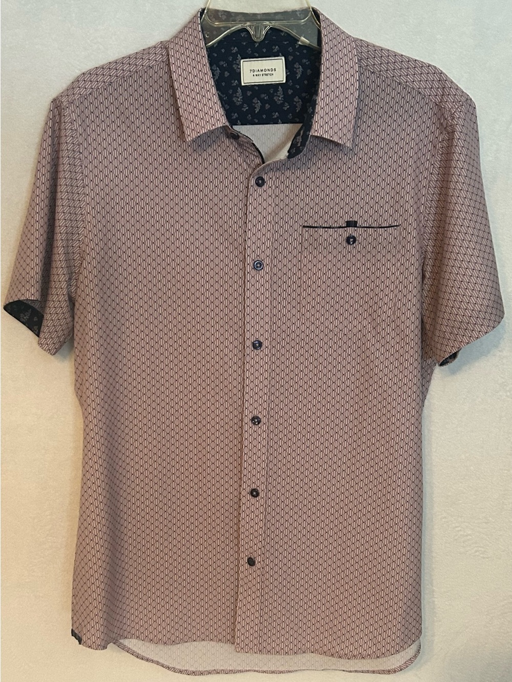 7 Diamonds Men’s Short-Sleeve Button-Down Shirt - Mauve with Navy Accents